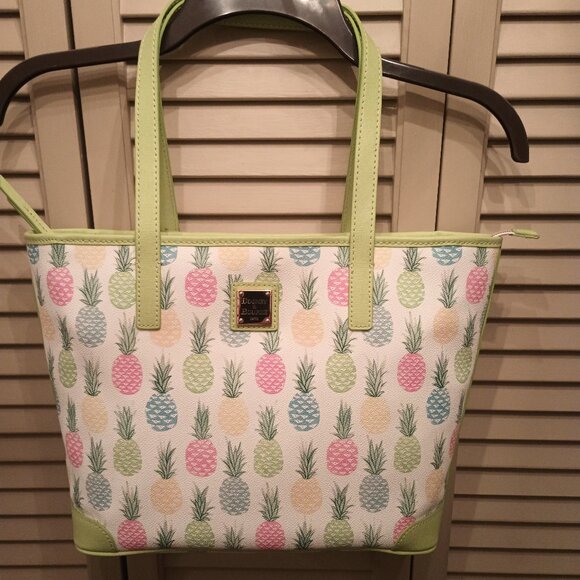 Dooney& Bourke White/Chartreuse Tiki Tote Pineapple Print Satchel - Picture 1 of 7